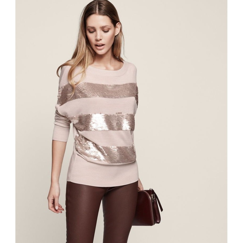 Reiss Jude Sequin Stripe Jumper Wool Blend Sweater Blouse XS